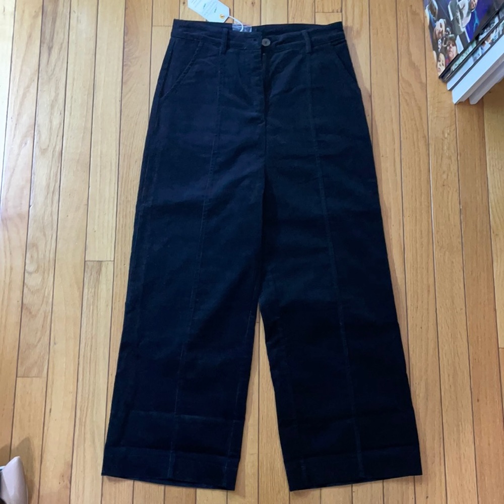 High waisted corduroy black cropped palazzo pants